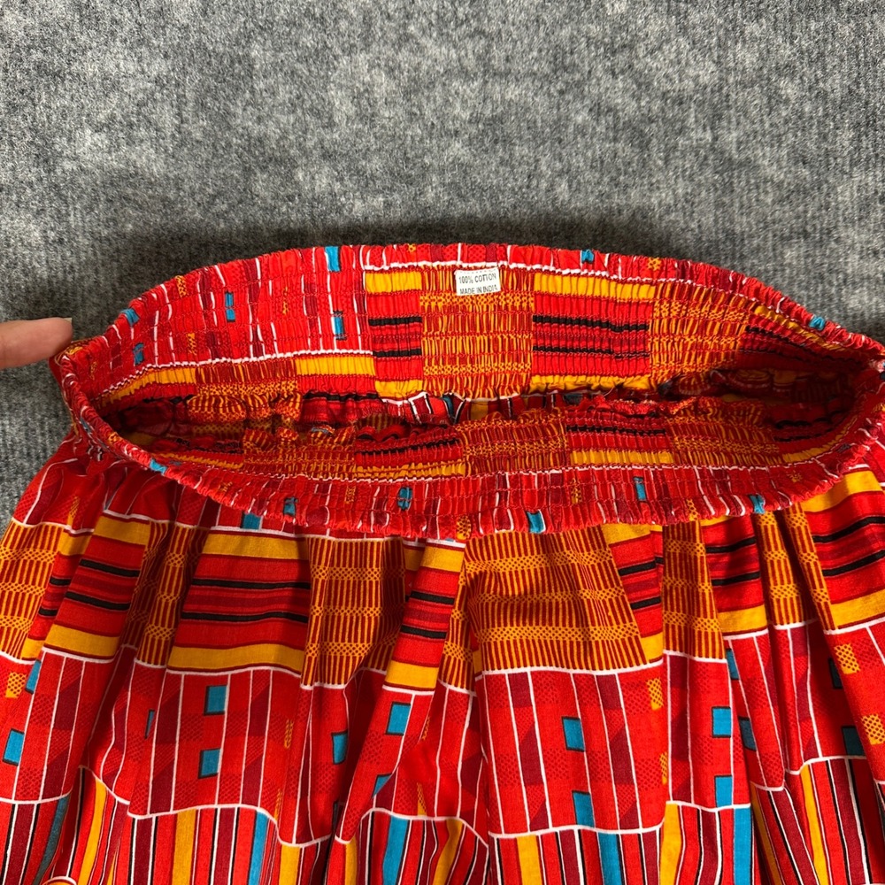 African Print Ankara‎ Knee Length Skirt Medium Red Orange Smocked Waist Boho - Picture 11 of 13